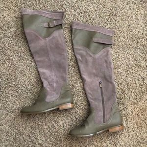 Over the knee boots taupe boots.